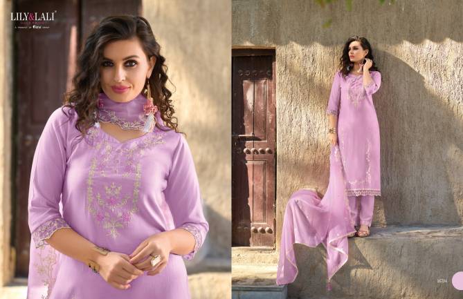 Aasmani By Lily And Lali Silk Embroidery Kurti With Bottom Dupatta Wholesale Clothing Suppliers In India